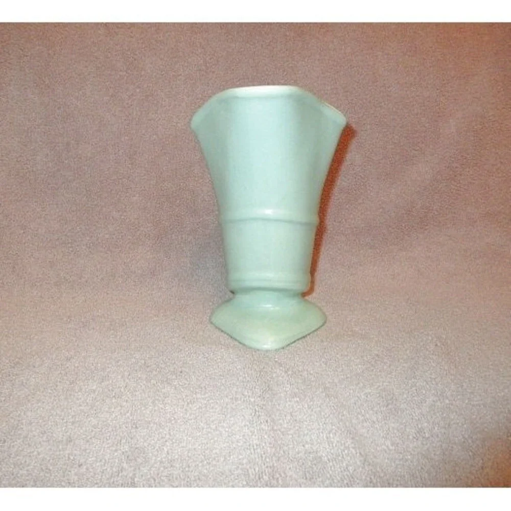 Vintage 1930s Pacific Pottery Vase Aqua Flared Rim Art Deco MCM Chevron USA Made